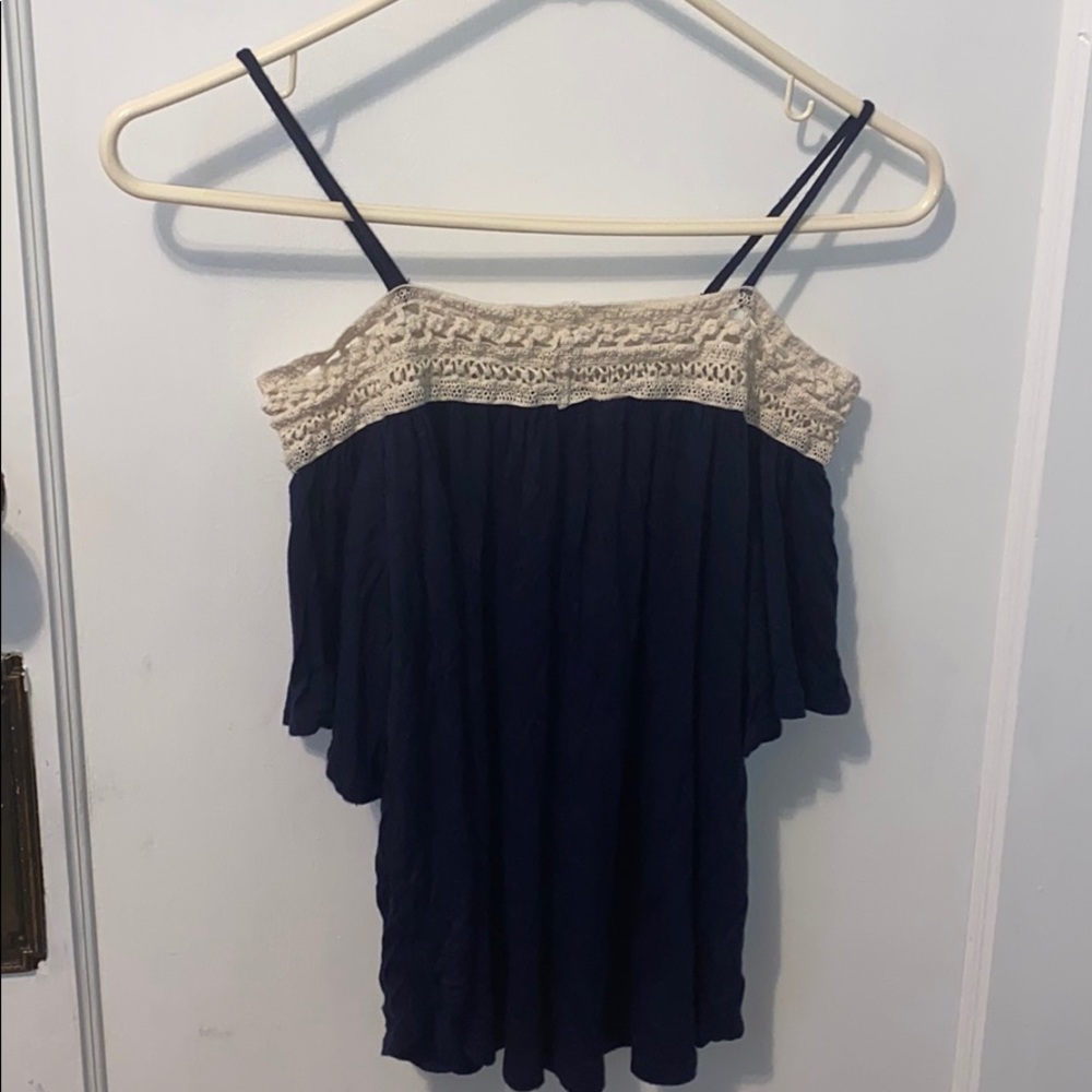 Off the shoulder navy blue shirt